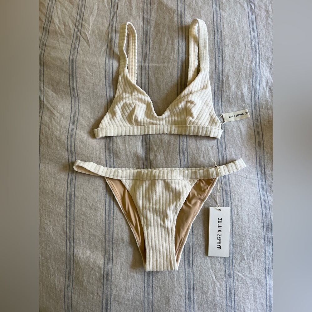 Zulu & Zephyr Cream Terry Cloth Ribbed Bikini